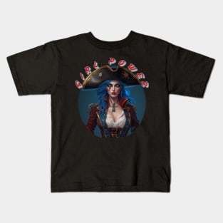 Girl power blue eyed pirate girl Kids T-Shirt